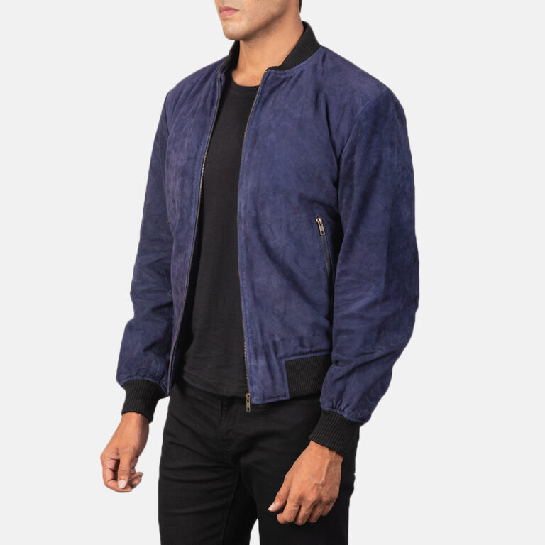 Mens Shane Blue Suede Bomber Jacket5841-3-1568465754798